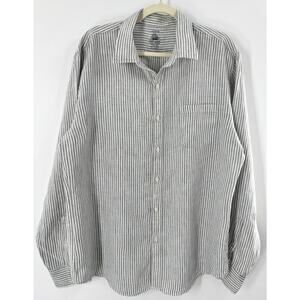 J Crew Mens Baird McNutt Linen Stripe Shirt XL Blue Gray Irish Linen Button